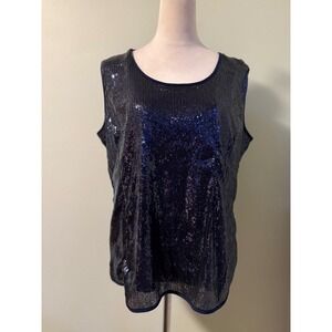 XL Blue Sequin Sleeveless Top Blouse Y2K fairy boho glam festive party bling